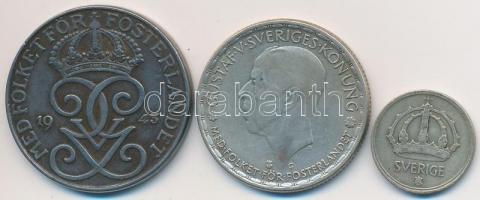 Svédország 1943. 5ö Fe + 1944G 10ö Ag + 1Kr Ag "V. Gusztáv" T:2-
Sweden 1943. 5 Öre Fe + 1...