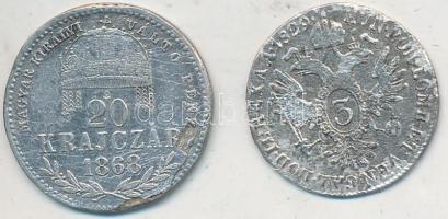Vegyes: 1868KB 20kr Ag "Magyar Királyi Váltó Pénz" + Ausztria 1829A 3Kr Ag "I. Ferenc" T:3,3-
