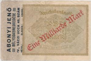 Német Birodalom / Weimari Köztársaság 1922. 1000M piros "Eine Milliard Mark" felülnyomássa...