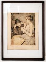 Glatz Oszkár(1872-1958)-Prihoda István(1891-1956): Buborékfújók. Színezett rézkarc, papír, üvegezett keretben, 35×27 cm