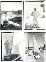 cca 1930 Balatoni fotótétel, hajók, vitorlások, hidroplánok, nyaralók, 9 db korabeli üveglemezről készült későbbi kontakt másolat, 12x9 cm (érdeklődés esetén az üveglemezek is bekérhetők)