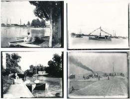 cca 1930 Balatoni fotótétel, hajók, vitorlások, hidroplánok, nyaralók, 9 db korabeli üveglemezről ké...