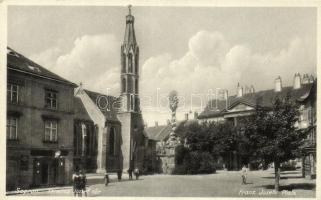 Sopron, Ferenc József tér, üzlet, templom