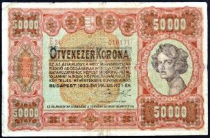 1923. 50.000K "Orell Füssli" T:III,III- Hungary 1923. 50.000 Korona "Orell Füssli" C:F,VG Adamo K45