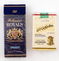 Bontatlan doboz egyiptomi, Cleopatra márkájú füstszűrős cigaretta + bontott doboz angol, Royals márkájú füstszűrős cigaretta, benne 8 szállal /  An unopened pack of Egyptian Cleopatra cigarettes + an opened pack of English Royals cigarettes