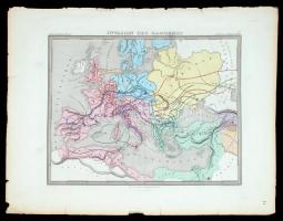 cca 1861 A barbár hódítások térképe. Acélmetszetű térkép. Andriveau-Goujon. / cca 1860 Etched map of the invasion of the barbares 55x70 cm