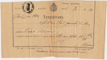 Zombor 1886. "Zombori Adóhivatal Nyugtatvány" 2Ft-ról és 15kr-ról, bélyegzéssel T:III