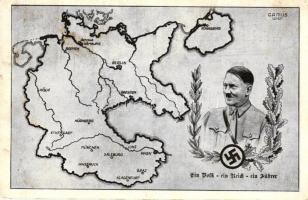 Ein Volk, ein Reich, ein Führer / Hitler, map of the German Empire, propaganda, '1938 Ein Volk, ein Reich, ein Führer' So. Stpl s: Camus (EK)