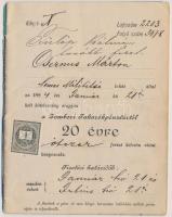 1884. "Zombori Takarékpénztár Könyvecskéje" 20 évre felvett 5000Ft kölcsönről, kitöltött o...