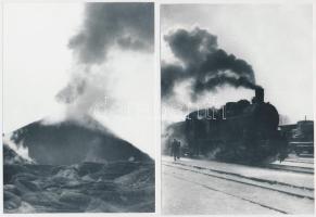 cca 1940 Füstölgő Vezúv és egy füstölgő gőzős, korabeli negatívokról készült későbbi másolat, 18x13 cm