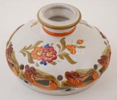 Nagyméretű kovácsoltvas csillár, virágmotívumos, máz alatt repesztett, kézzel festett, jelzés nélkül...