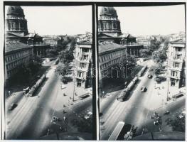 cca 1950 Budapest, Villamos közlekedés a Bajcsy-Zsilinszky úton, 2 db korabeli 6x9 cm-es negatív későbbi kontakt másolata, 9x12 cm