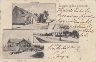 Pilisvörösvár, Gyógyszertár, Erzsébet-lak, vasútállomás; Huszerl Gyula kiadása (EB)