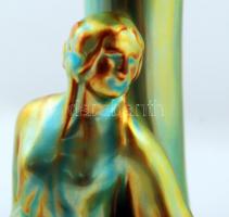 Zsolnay figurális eozin mázas váza, jelzett, hibátlan, 24cm