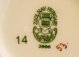 Zsolnay virág mintás kis vázák, kézzel festett, 2db, m:11,5 cm