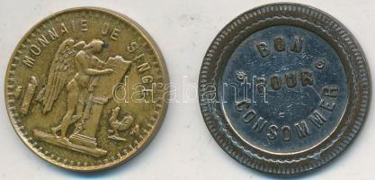 Franciaország ~1930. "Monnaie de Singe / Aux Glaces Paris" Cu zseton (22mm) + 1Fr fém zset...