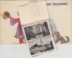 Veszprém, népviseletes grafikai leporellós képeslap / leporellocard s: Klaudinyi