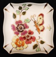 Zsolnay, virág mintás bonbonier, kézzel festett, jelzett, hibátlan, m:7x7cm