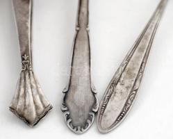 Ezüstözött teáskanál + teafűtartó kanál + cukorfogó csipesz, jelzettek