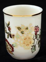 Zsolnay,virág mintás pálinkás készlet, 4 pohár, 1 tálca, kézzel festett, jelzett, hibátlan, m:6cm