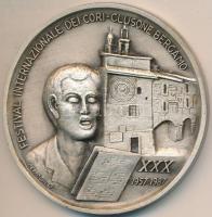 Olaszország / Bergamo / Clusone 1987. "4. Nemzetközi Kórusfesztivál" ezütözött Br emlékérem eredeti tokban (70mm) T:2 Italy / Bergamo / Clusone 1987. "4rd International Choir Festival" silver plated Br commemorative medallion in original case (70mm) C:XF