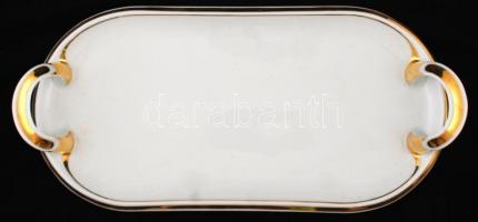 Hollóháza aranyozott szélű süteményes készlet, 6db tányér, 1 kínáló, jelzett, hibátlan, d:17cm, 21x4...