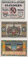 Németország / Weimari Köztársaság / Kronach 1918. 5M + Säckingen 1922. 50M + Blomberg ~1920. 50pf T:II-,III egyiken sarokhiány Germany / Weimar Republic / Kronach 1918. 5 Mark + Säckingen 1922. 50 Mark + Blomberg ~1920. 50Pf C:VF,F one with missing corner