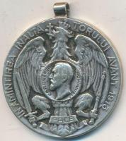 Románia 1913. "Második Balkán-háború Győzelmi Medál" Ag kitüntetés koszorúfüzér és mellszalag nélkül, "C" jelzéssel a peremen T:2- Romania 1913. "Second Balkan War Victory Medal" Ag medallion without garland and ribbon, "C" hallmark on the edge C:VF