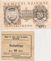 1937. 20f "Nemzeti Kamara Színház" utalvány + DN "Magyar Királyi Ferenc József Tudományegyetem Sport-parkja" 10f belépőjegy T:III ragasztásnyom