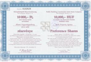 Budapest 1991. "Középületépítő Részvénytársaság" az Állami Vagyonügynökség névre szóló részvénye 10.000Ft-ról (5x) sorszámkövetők T:I