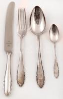 Ezüstözött étkészlet: 1 db merőkanál, 1 db tortalapát, 1 db nagy kanál, 1 db mártásos kanál, 6 db vi...