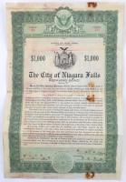 Amerikai Egyesült Államok / New York / Niagara Falls 1921. "Niagara Falls Város" részvény 1.000$-ról lyukasztással érvénytelenítve T:III szennyeződés USA / New York / Niagara Falls 1921. "The City of Niagara Falls" bond about 1.000 Dollars, cancelled by holes C:F dirt