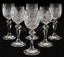 6 darabos kristály  likőrös pohár készlet, jelzés nélkül, m: 14,5cm