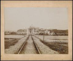 cca 1890 Trencsén a vasúti híddal, keményhátú fotó / Trencin photo 28x22 cm