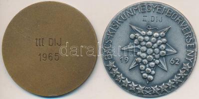 1962-1965. "Bács-Kiskun Megyei Borverseny" 2db emlékérem, Br és ezüstözött Br (40mm) T:2,2...