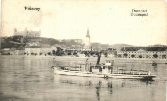 Pozsony, Duna part, gőzhajó / river bank, steamship (EM)