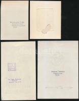 4 db erotikus ex libris, linó, papír, jelzettek, különböző méretben