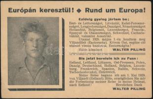 cca 1935 Európán keresztül! Walter Pilling európát gyalog végigjáró segítséget kérő nyomtatványa, 9x14cm