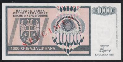 Bosznia Hercegovina/Szerb Köztársaság 1992. 1000D "SPECIMEN-0000" (Minta) T:I