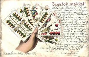 'Izgatok makkal' magyar kártyás képeslap; kiadja Ferenczi B. / Tell playing cards, litho (EB)