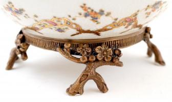 Modern kínai Wong Lee porcelán váza, máz alatt repesztett, kézzel festett, jelzett ("WL 1895&qu...