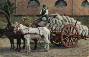 Napoli, Baroccio carico di sacchi di grano / grain bags on carriahe, folklore from Naples