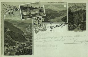 Gutenstein, Maria Hilf, Klosterthal, Schneeberg, Lange Brücke / church, valley, mountain, bridge, floral litho