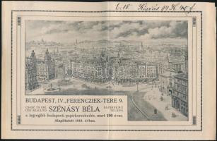 1912 Bp.IV. Ferenciek tere, Szénásy Béla cs. és kir. udvari szállító levélpapír áruházának díszes fejléces számlája 2f okmánybélyeggel