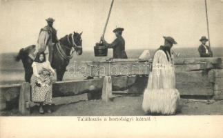 Hortobágy, találkozás a kútnál, csikós, juhász