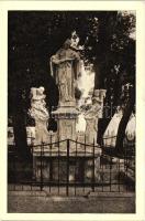Gödöllő, Nepomuki Szent János szobra; Krummer photo, Storcz B. Mátyás dohánynagyárus kiadása (EK)