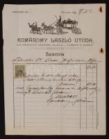 1912 Rákospalota, Komáromy László utóda első rákospalotai temetkezési vállalata, oltárépítő és aranyozó díszes fejléces számlája 10f okmánybélyeggel