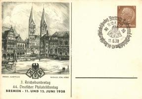 1938 3. Reichsbundestag, 44. Deutscher Philatelistentag, Bremen / 44th German Philatelist day, stamp exhibition, So. Stpl 3 Ga.