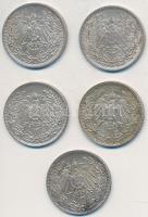 Német Birodalom 1915-1918A,D,F 1/2M Ag (5x) T:2
German Empire 1915-1918A,D,F 1/2 Mark Ag (5x) C:XF