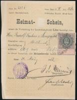 1888 Linz, származási igazolás Rudolf Freiherr von Lempruch részére kiállítva, 15 kr okmánybélyeggel / 1888 Certificate of origin for Rudolf Freiherr von Lempruch